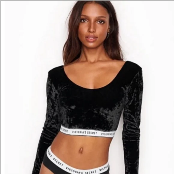 Victoria's Secretレア˚✧₊蝶ブラックCrop Top Victoria's Secret | Tops | Victoria Secret Black Velvet Logo